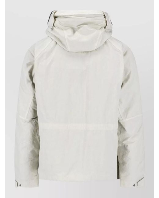 C P Company White Straight Hooded Coat Buttons Front Pockets for men