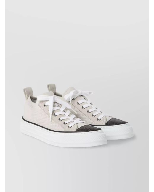 Brunello Cucinelli White Knit Low Top Sneakers