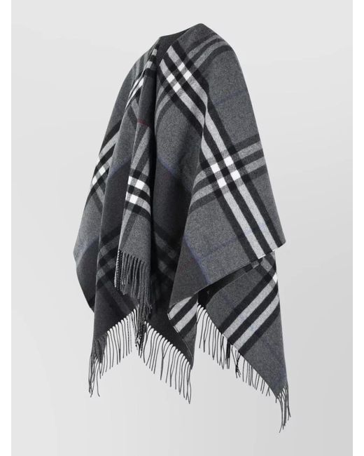 Burberry Black Check Cashmere Cape Soft Texture Fringe