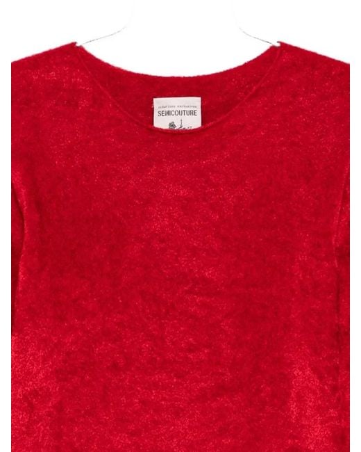 Semicouture Red Lettice Crewneck Sweater Regular Fit Long Sleeves
