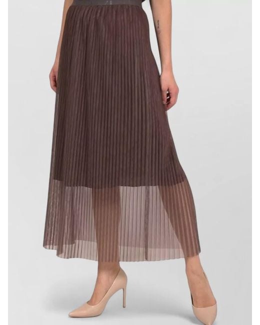 Peserico Brown High Waisted Pleated Skirt Sheer Overlay