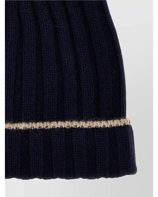 Brunello Cucinelli Blue Folded Brim Ribbed Texture Contrast Trim for men