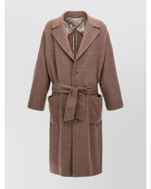 Etro Brown Wool Single Breasted Coat for men