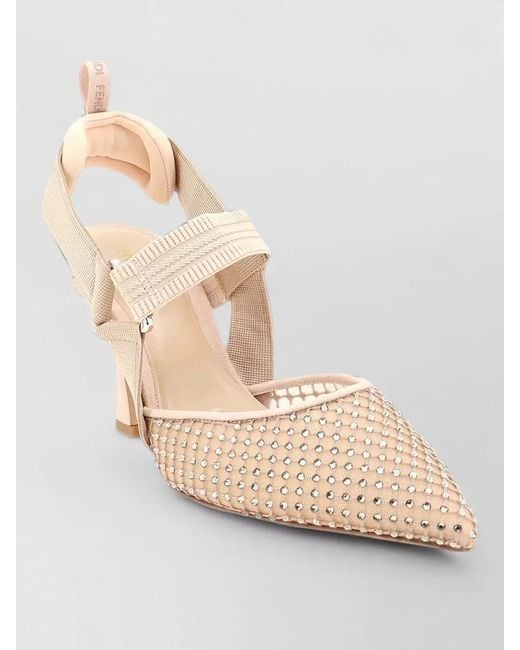 Fendi Natural Silk Crystal Embellished Slingback Sandals