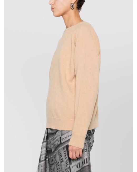 Maison Margiela Natural Wool Fine-Knit V-Back Crew-Neck Jumper