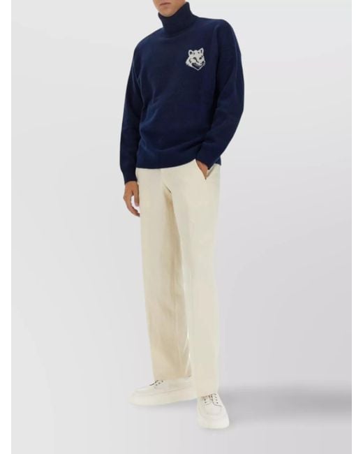 Maison Kitsuné Blue Turtleneck Sweater With Cuffs And Hem for men