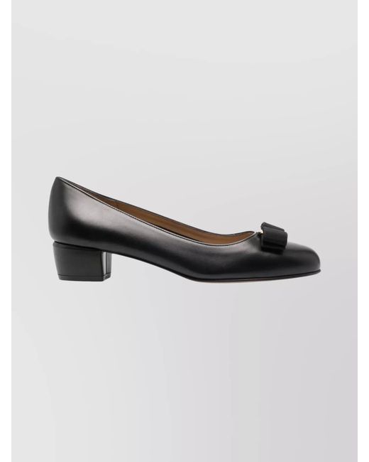 Ferragamo Black Leather Vara Pumps