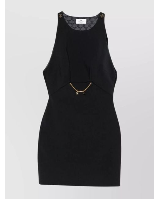 Elisabetta Franchi Black Sleeveless Chain-Embellished Midi Dress