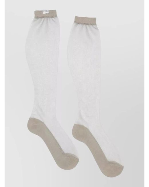 MM6 by Maison Margiela White Knee High Socks Contrast Toe Heel