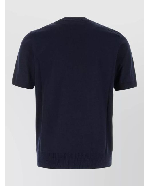 Boss Blue Cotton Sweater Short Sleeves Crew Neck for men