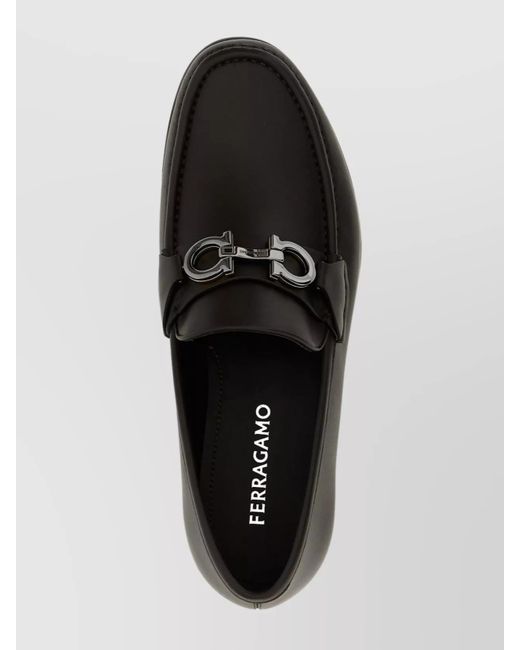 Ferragamo Black Round Toe Loafers Featuring Metallic Buckle for men