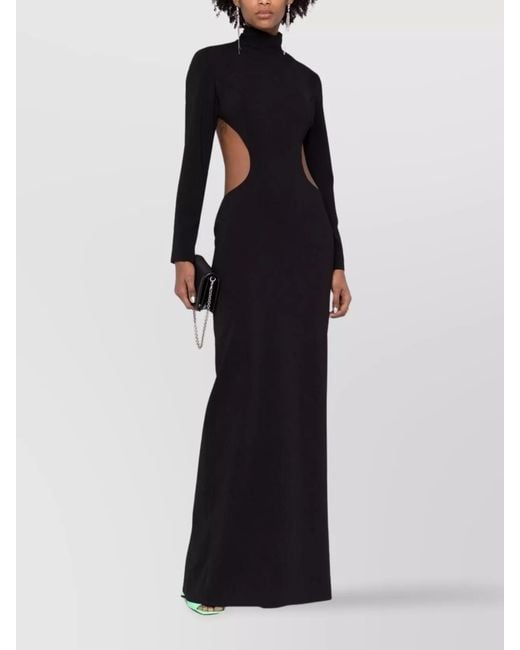 Monot Black Cutout High-Neck Long-Sleeve Maxi Dress