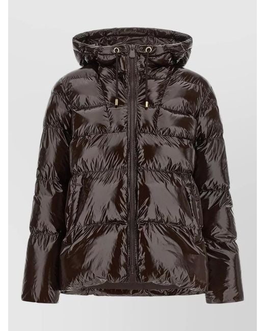 Pinko Brown Eleodoro Hooded Quilted Down Coat Lightweight