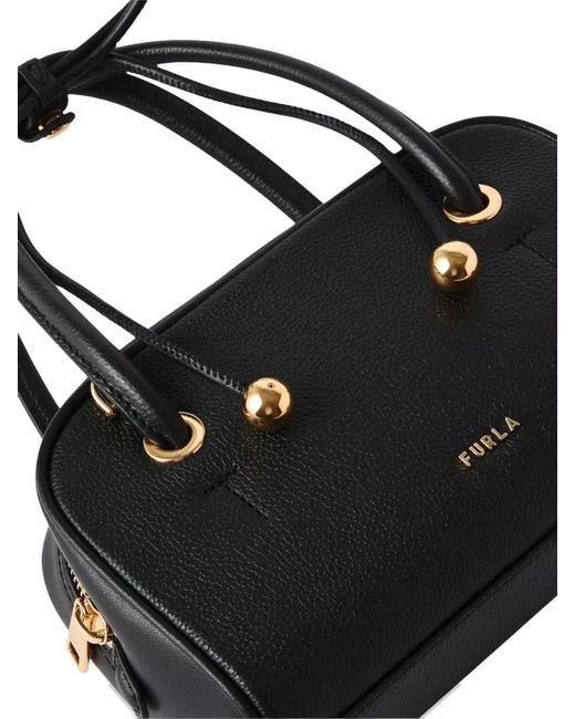Furla Black Poppy Mini Bag Top Handle Hardware