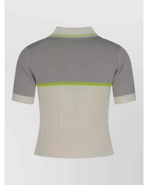 Casablanca Gray Striped Knit Zip Polo Shirt Contrast