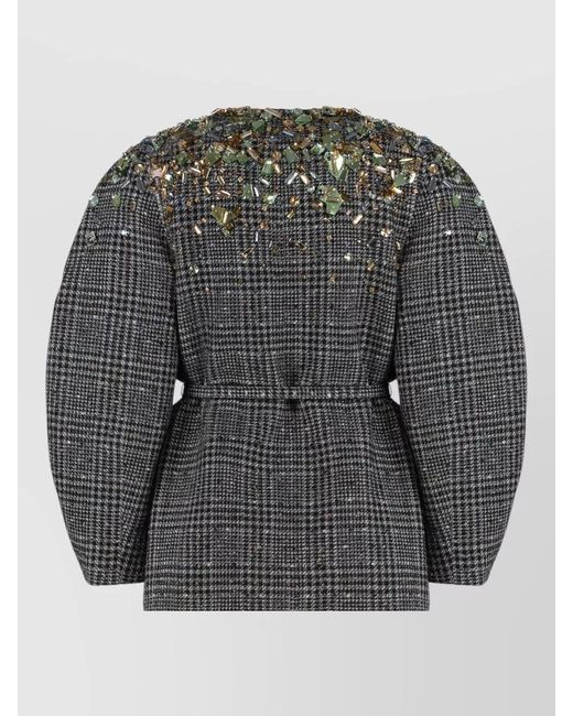 Fendi Gray Tweed Cocoon Jacket Crystal Embroidery