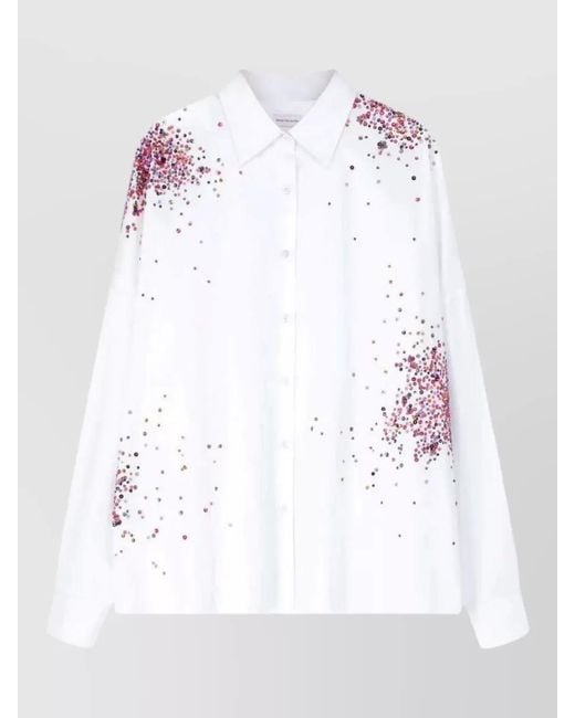 Dries Van Noten White Casia Cotton Shirt Printed Detail