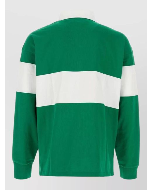Polo Ralph Lauren Green Color Block Long Sleeve Cotton Polo Shirt for men
