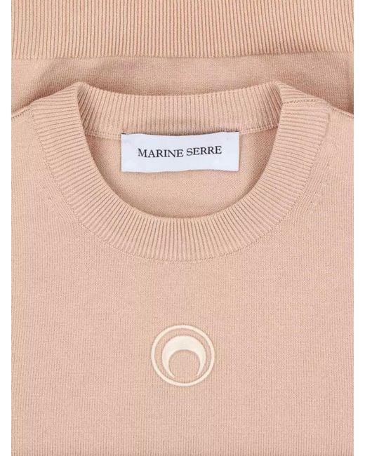 MARINE SERRE Natural Crewneck Knitted Top