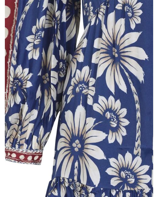 Farm Rio Blue Floral Mini Dress Long Sleeves Ruffle Hem