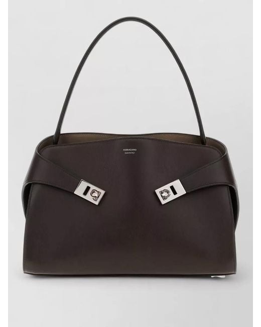 Ferragamo Black Leather Medium Hug Soft Shoulder Bag