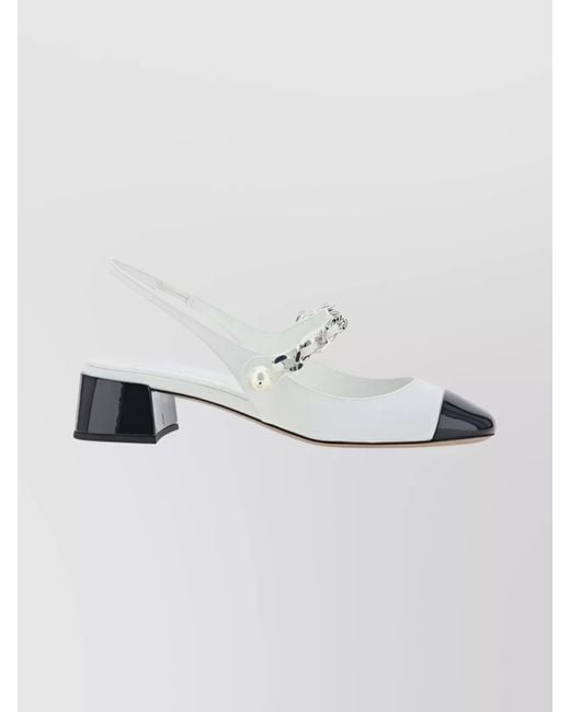 Miu Miu Metallic Almond Toe Slingback Pumps With Chain Detail