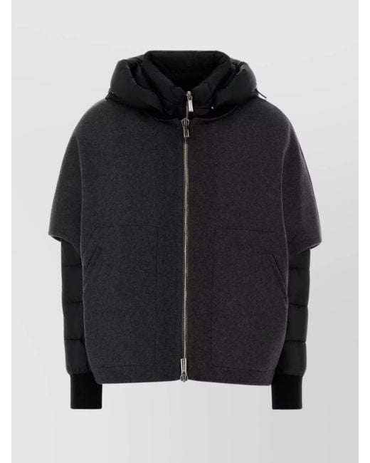 Moorer Black Hooded Down Jacket Featuring Quilted Sleeves