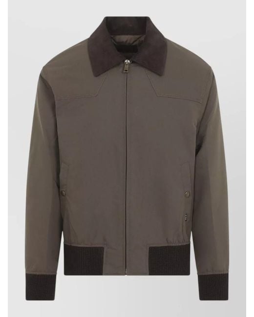 Prada Gray Short Coat Contrast Collar Ribbed Cuffs Pockets for men