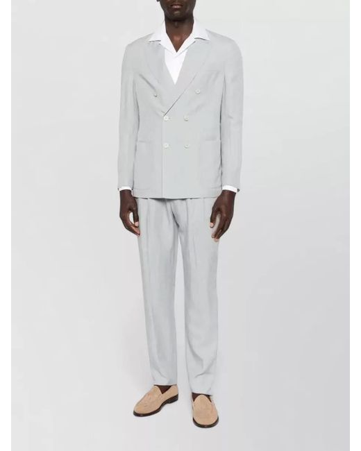 Eleventy White Linen Double Breasted Suit Peak Lapels for men