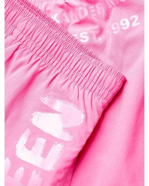 McQueen Pink Logo Print Swim Shorts for men