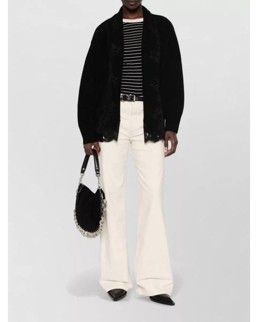 ERMANNO FIRENZE Black Relaxed Ribbed Lace Knit Long Sleeve Layer