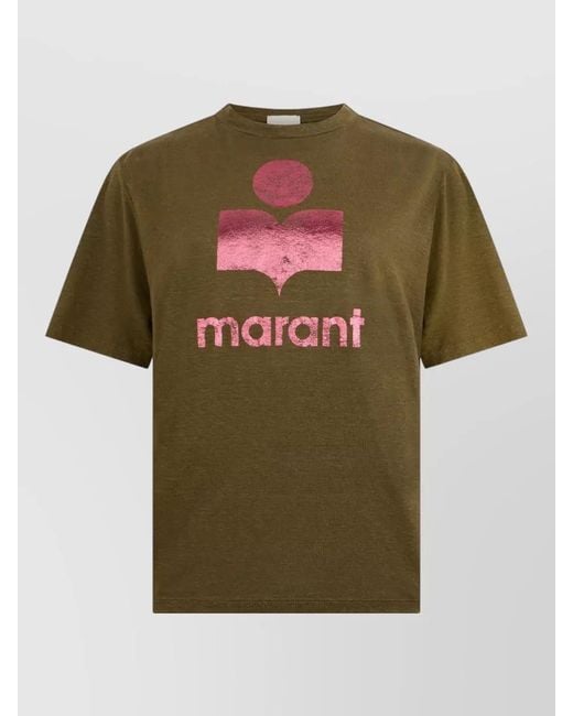 Isabel Marant Green Linen Crew Neck T Shirt Graphic Design