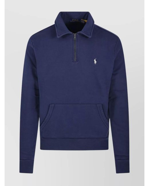 Ralph Lauren Blue Half Zip Pullover Front Pocket for men