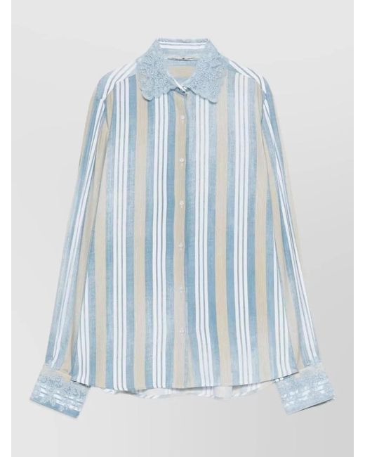 Ermanno Scervino Blue Striped Viscose Long-Sleeve Shirt