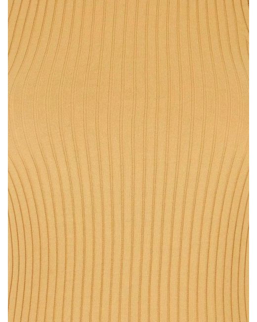 Sportmax Yellow Ribbed Cotton Crew-Neck Top