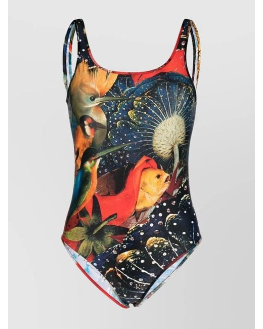McQueen Red Graphic-Print Sleeveless Swimsuit