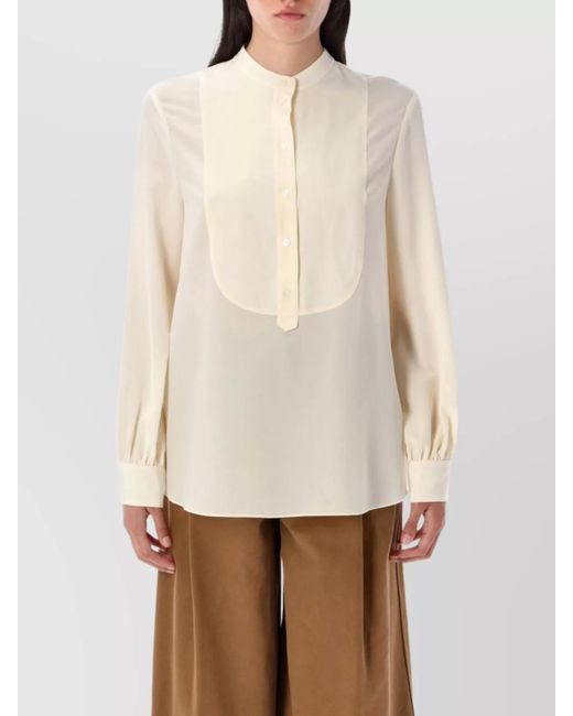 Chloé Natural Buttoned Cuffs Long Sleeves Pleated Back Detail