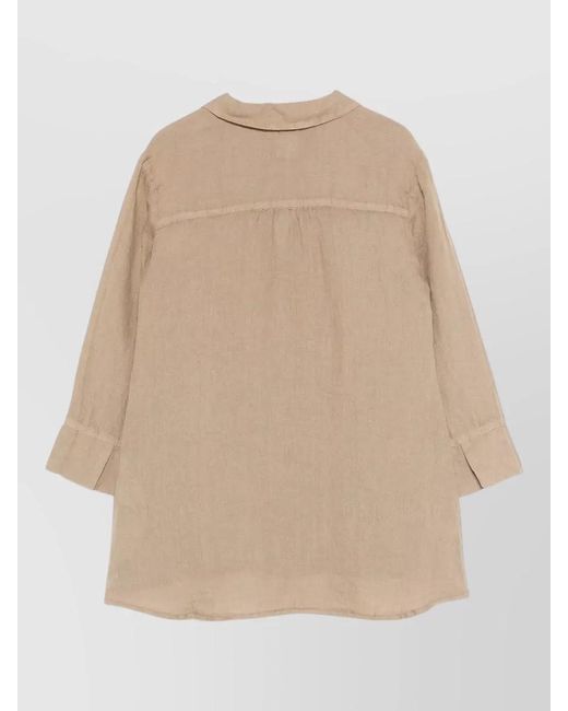 120% Lino Natural Linen Shirt Longline Design Cuffed Sleeves