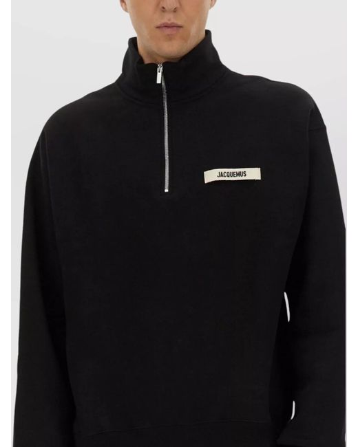 Jacquemus Black Cotton Logo Quarter-Zip Sweater for men