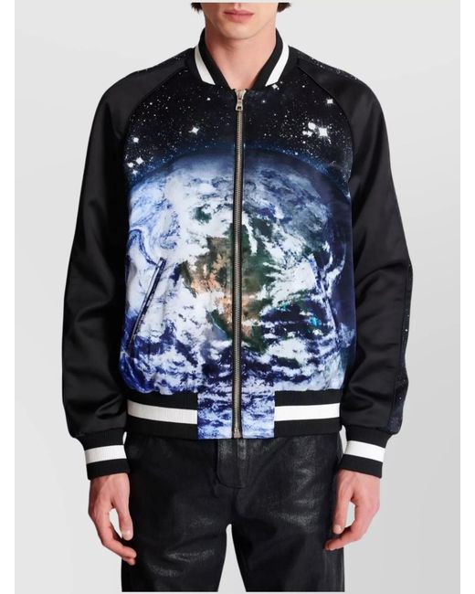 Balmain Blue Printed Bomber Jacket for men