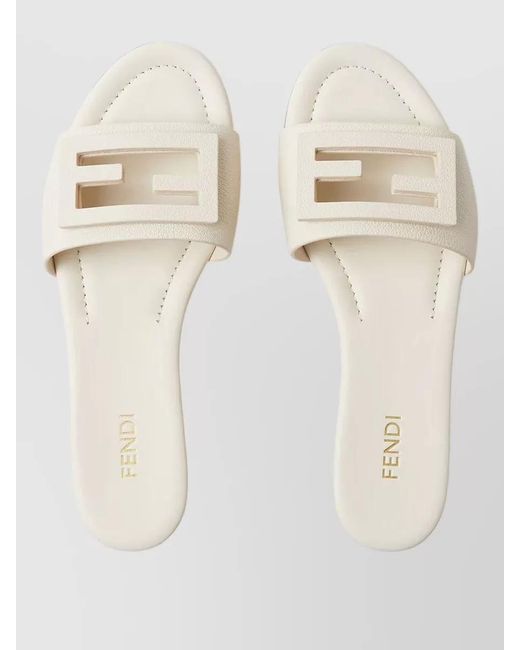 Fendi Natural Slides Ff Baguette Motif Flat Sole
