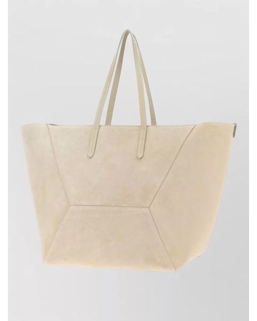 Brunello Cucinelli Natural Suede Tote Bag Featuring Top Handles
