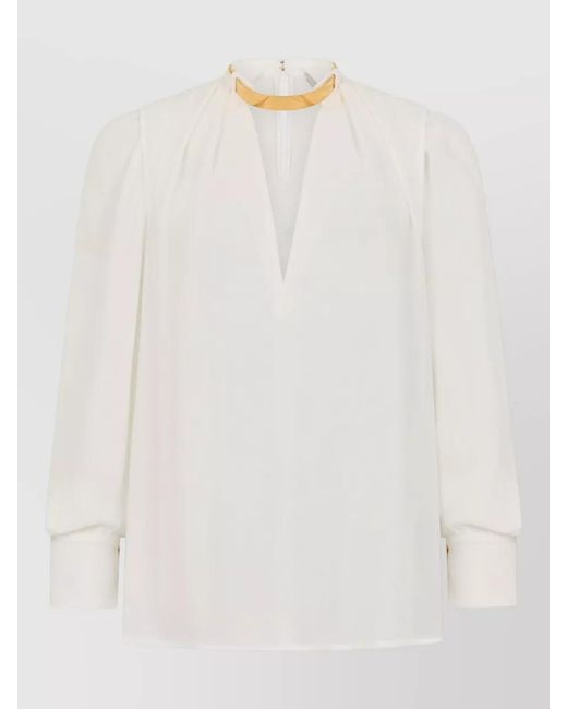 Elisabetta Franchi White Viscose Blouse Puff Sleeves V Neckline