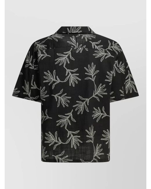NN07 Black Ole Casual Shirt Short Sleeves Leaf Print for men