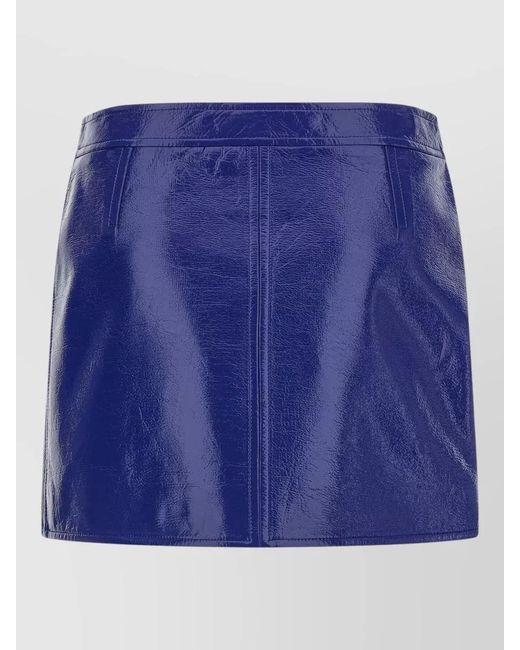 Courreges Blue High Waist Vinyl Skirt Button Detail