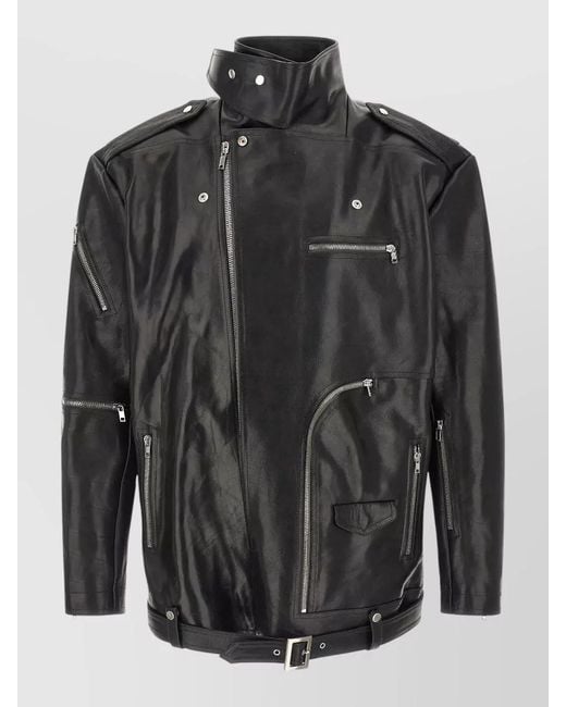 Rick Owens Black Bauhaus Stooges Jacket Belt Collar Epaulettes for men