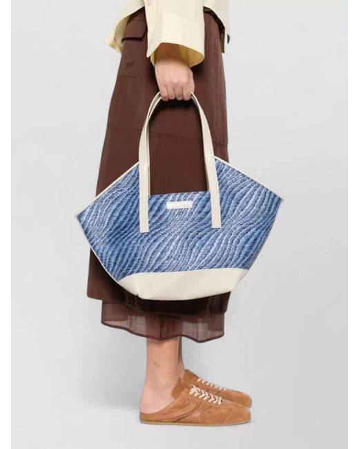 Marni Blue Small Woven Shoulder Tote Bag
