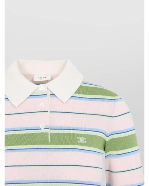 Céline Multicolor Striped Cropped Cotton Polo Sweater