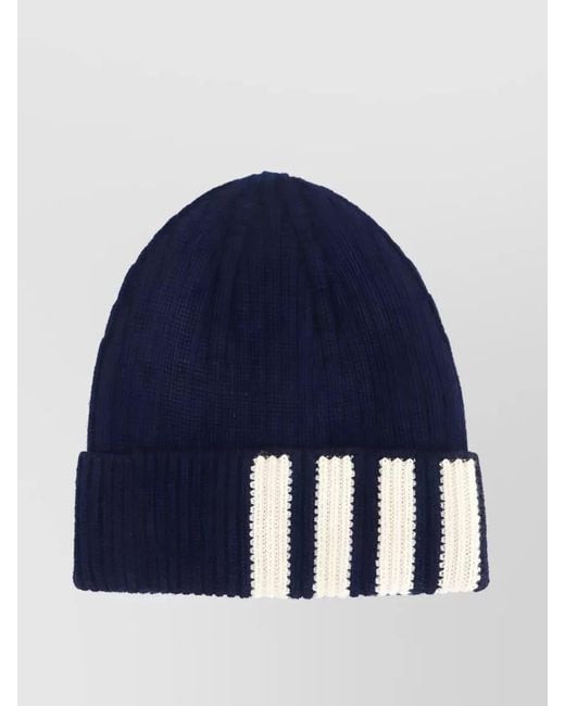 Thom Browne Blue Ribbed Cashmere Beanie for men