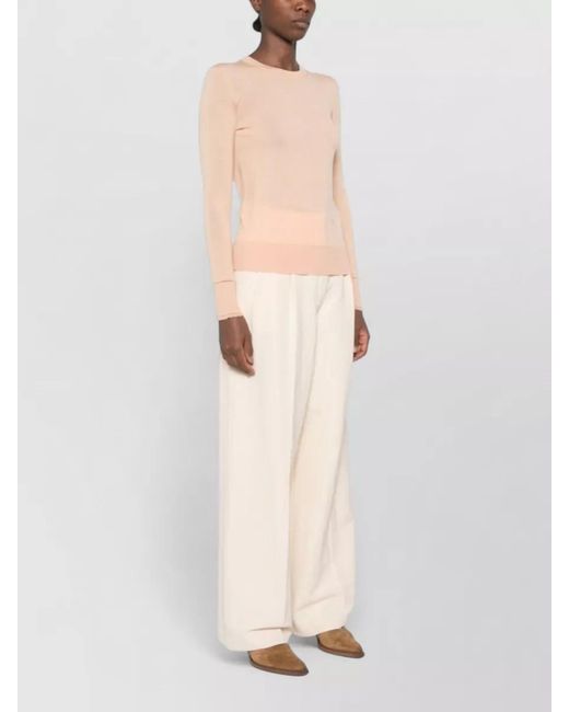Chloé Natural Long Sleeve Silk Blend Knit Sweatshirt